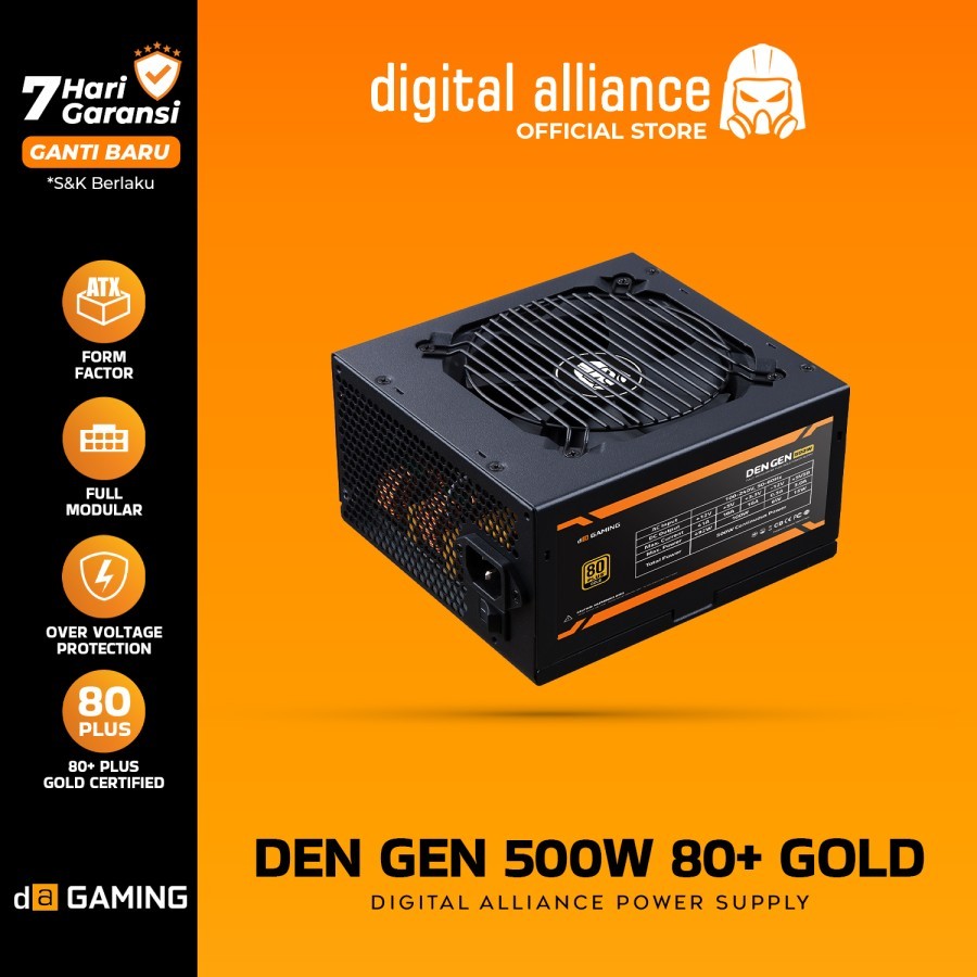 PSU Digital Alliance 500W 80+ Gold Full Modular Power Supply Gaming
